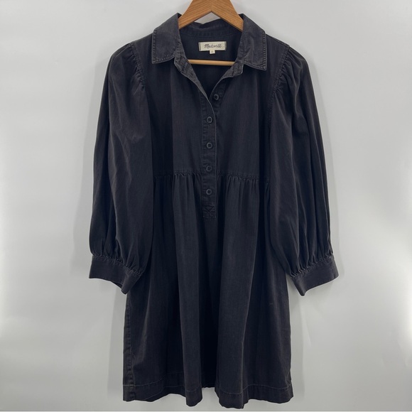 Madewell Denim Babydoll Button Front Shirtdress in Washed Black Size Medium Boho - Picture 2 of 12